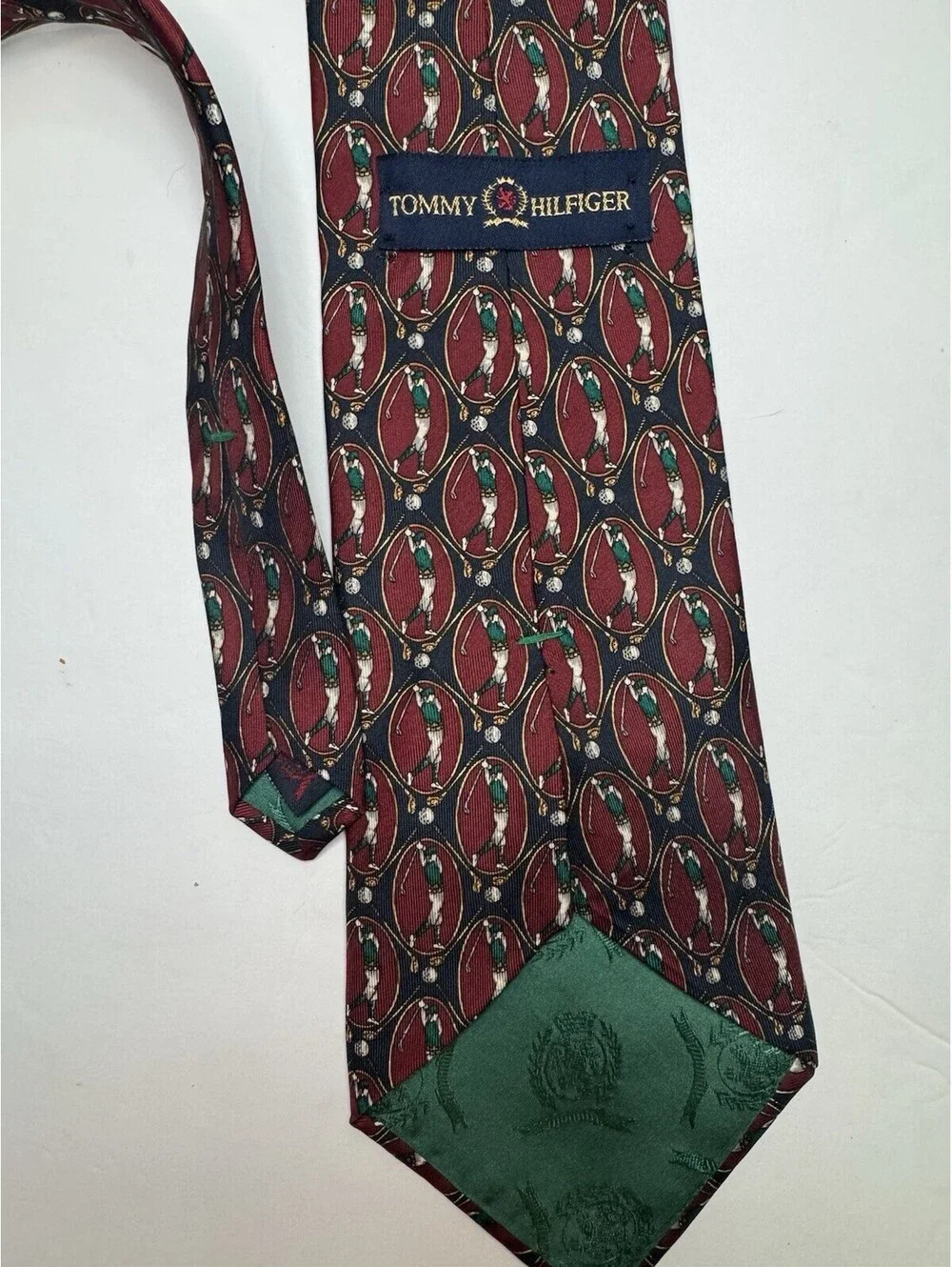 VTG Necktie Tommy Hilfiger Golf Golfer Tie 100% Italian Silk Geometric Red Blue